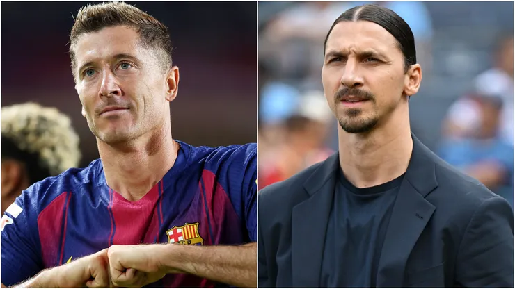 Robert Lewandowski of FC Barcelona and Zlatan Ibrahimovic, AC Milan sports advisor.