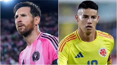 Lionel Messi #10 of Inter Miami CF and James Rodriguez #10 of Colombia.