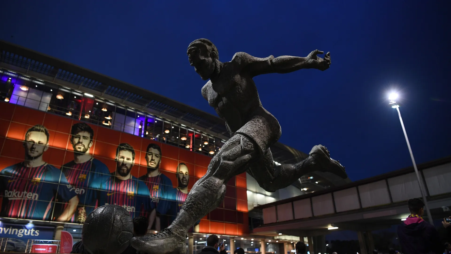 Johan Cruyff statue outside Camp Nou stadium.