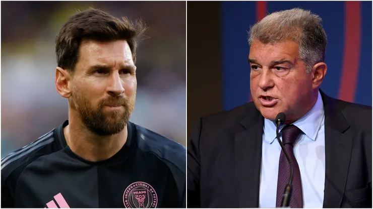 Lionel Messi #10 of Inter Miami and FC Barcelona President Joan Laporta.
