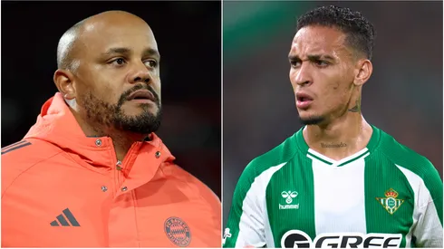 Vincent Kompany (L), Head Coach of Bayern Munich and Antony (R) of Real Betis.