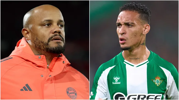 Vincent Kompany (L), Head Coach of Bayern Munich and Antony (R) of Real Betis.