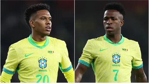 Estevao (L) and Vinicius Junior (R) of Brazil.