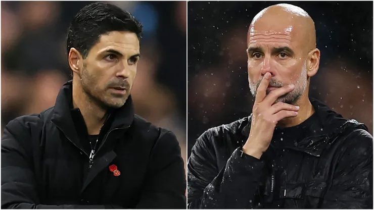 Mikel Arteta, Manager of Arsenal and Pep Guardiola, Manager of Manchester City.