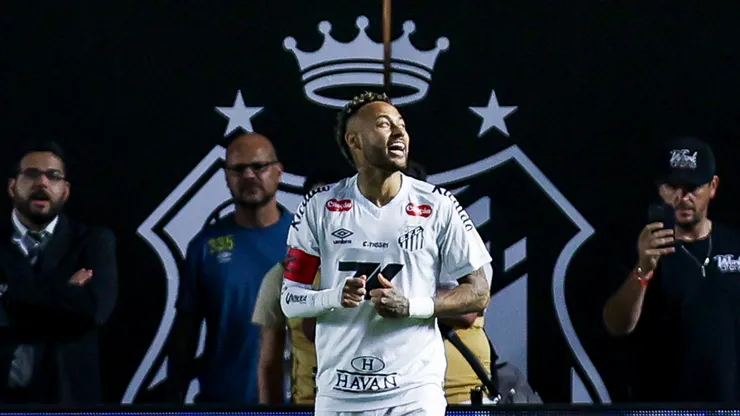 Neymar Junior of Santos celebrates after scoring