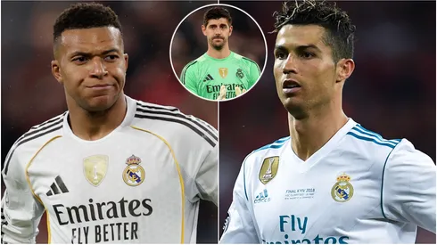 Kylian Mbappe, Thibaut Courtois and Cristiano Ronaldo of Real Madrid.