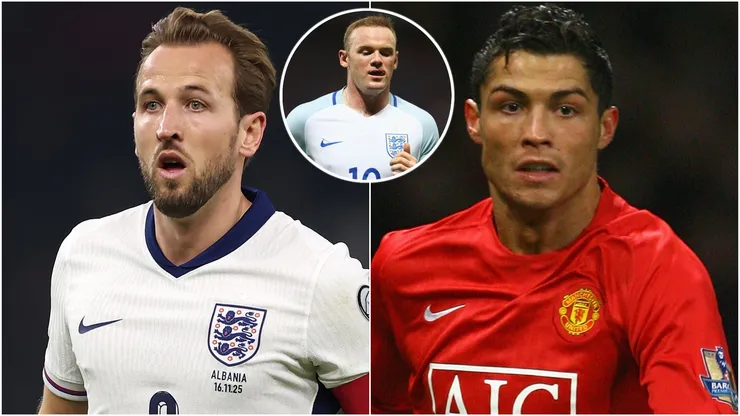Harry Kane, Wayne Rooney and Cristiano Ronaldo of Manchester United.
