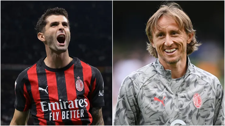 Christian Pulisic (L) and Luka Modric (R) of AC Milan.