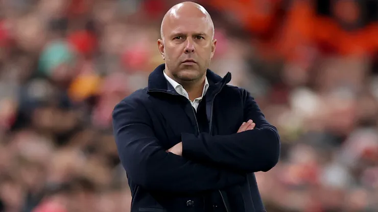 Arne Slot, Manager of Liverpool, reacts during the UEFA Champions League.