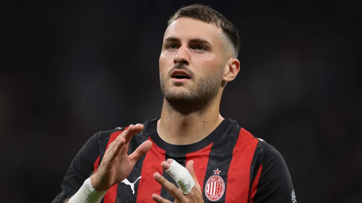 Santiago Gimenez of AC Milan celebrates after scoring.