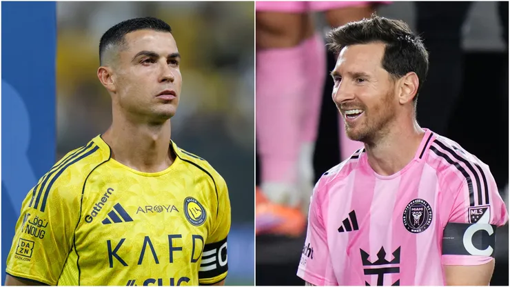 Cristiano Ronaldo (L) of Al-Nassr FC and Lionel Messi (R) #10 of Inter Miami CF.