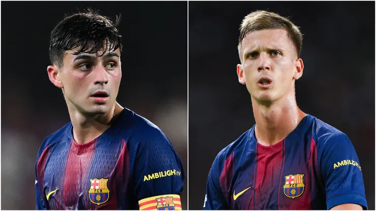 Pedri (L) and Dani Olmo (R) of FC Barcelona.