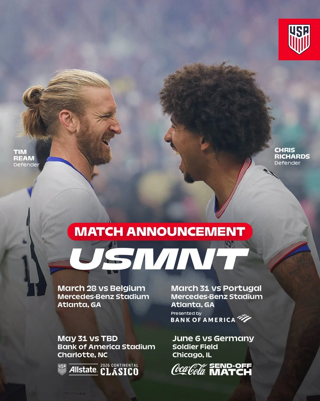 The USMNT confirms the friendlies ahead of the 2026 World Cup.