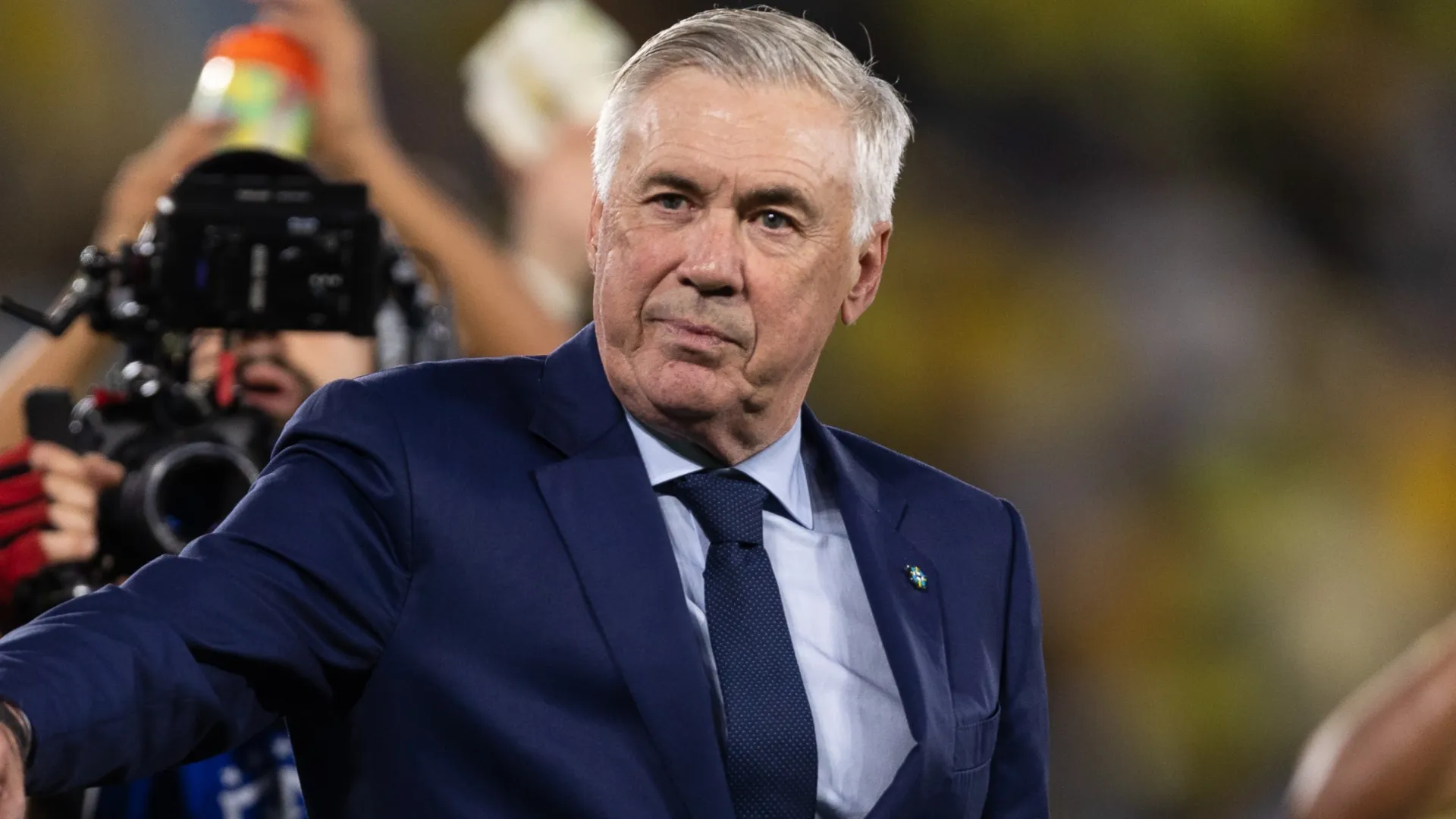 Brazil's Carlo Ancelotti waving fans