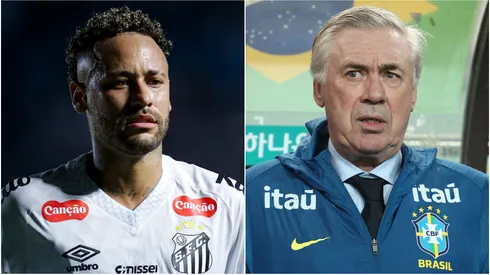 Neymar Junior of Santos and Head coach Carlo Ancelotti of Brazil.