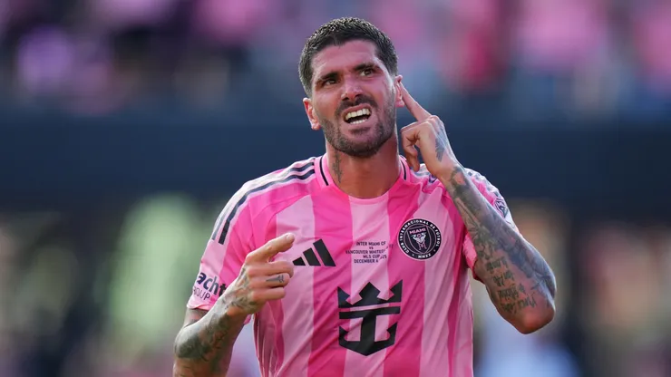 Rodrigo De Paul #7 of Inter Miami CF celebrates after scoring in the 2025 MLS Cup Final against Vancouver Whitecaps FC.