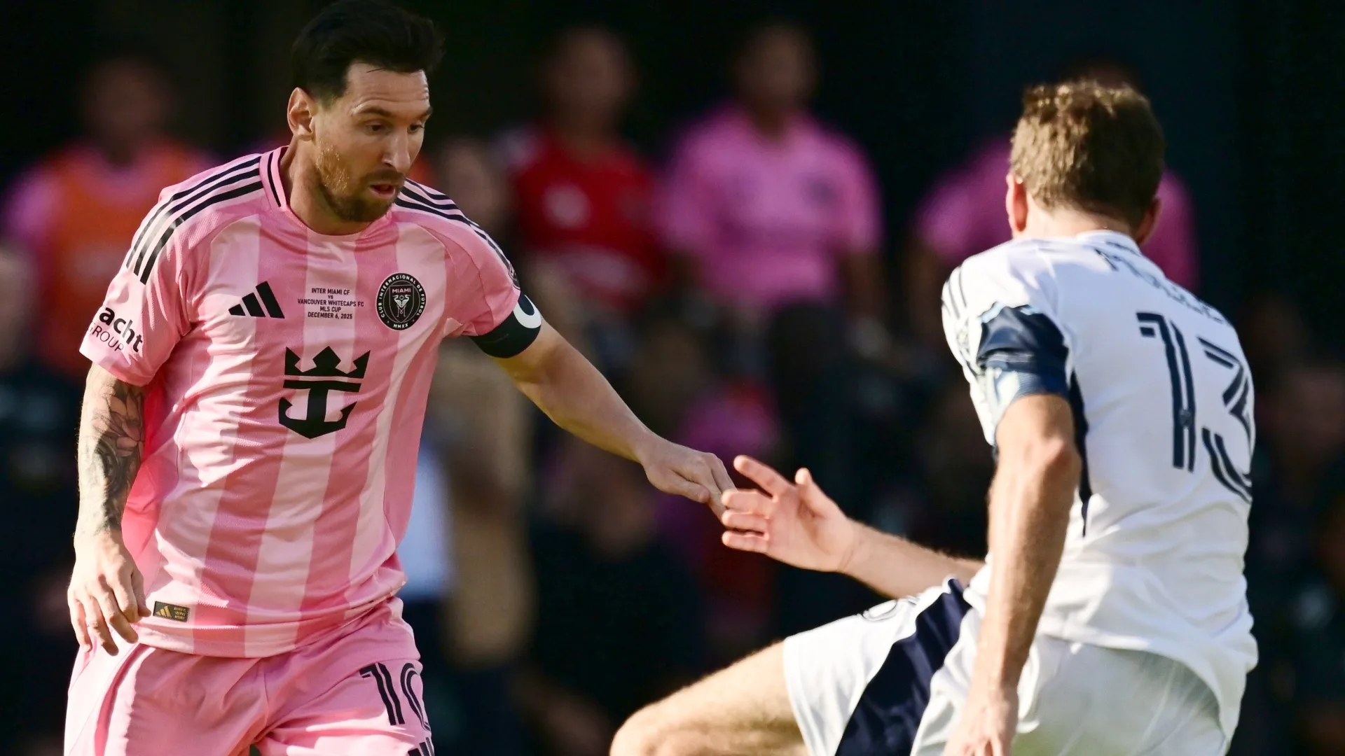 Inter Miami star Lionel Messi and Whitecaps' Thomas Muller