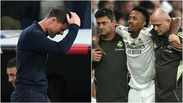 Real Madrid coach Xabi Alonso and Eder Militao leaving the field injured.