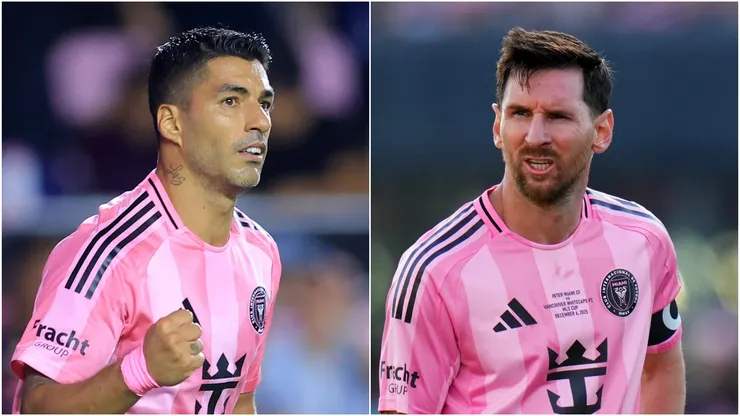 Luis Suárez (L) #9 and Lionel Messi (R) #10 of Inter Miami CF.