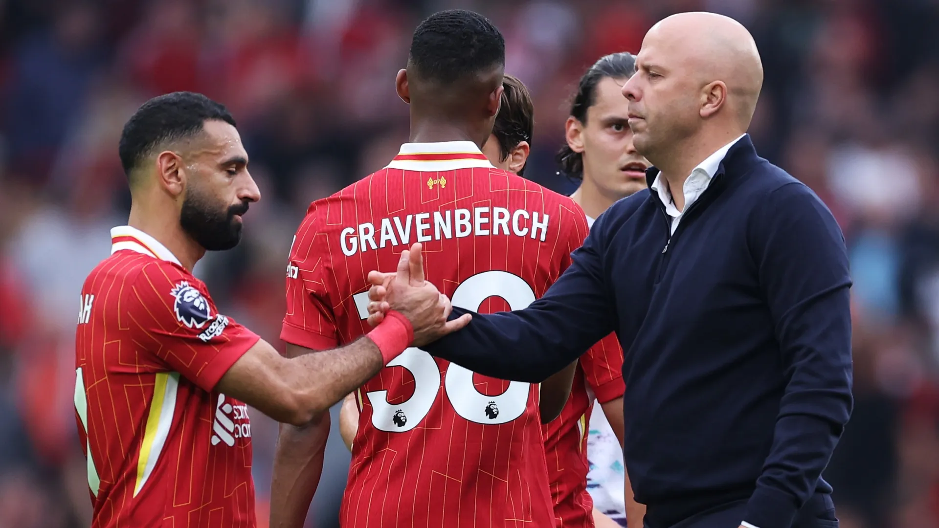 Liverpool's Mohamed Salah and Arne Slot