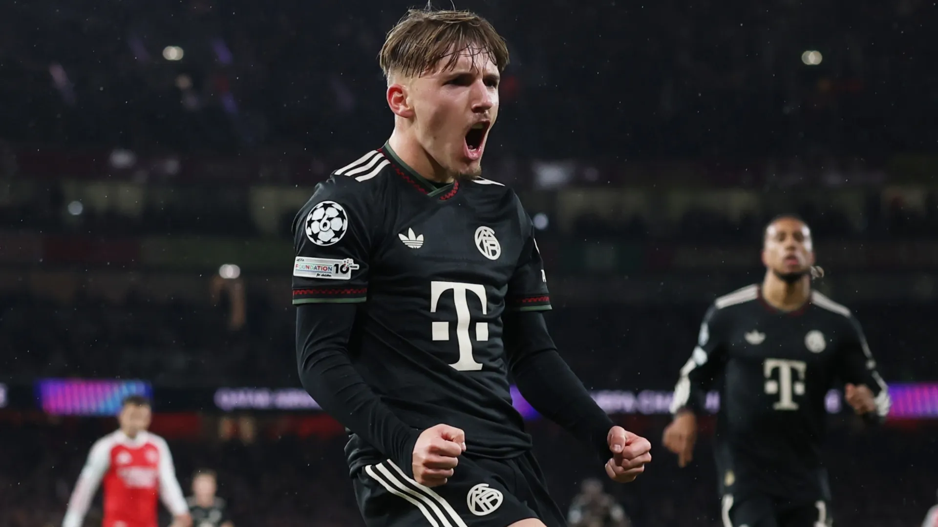 Bayern Munich's Lennart Karl celebrating a goal