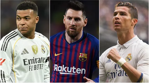 Kylian Mbappe of Real Madrid, Lionel Messi of FC Barcelona and Cristiano Ronaldo of Real Madrid.