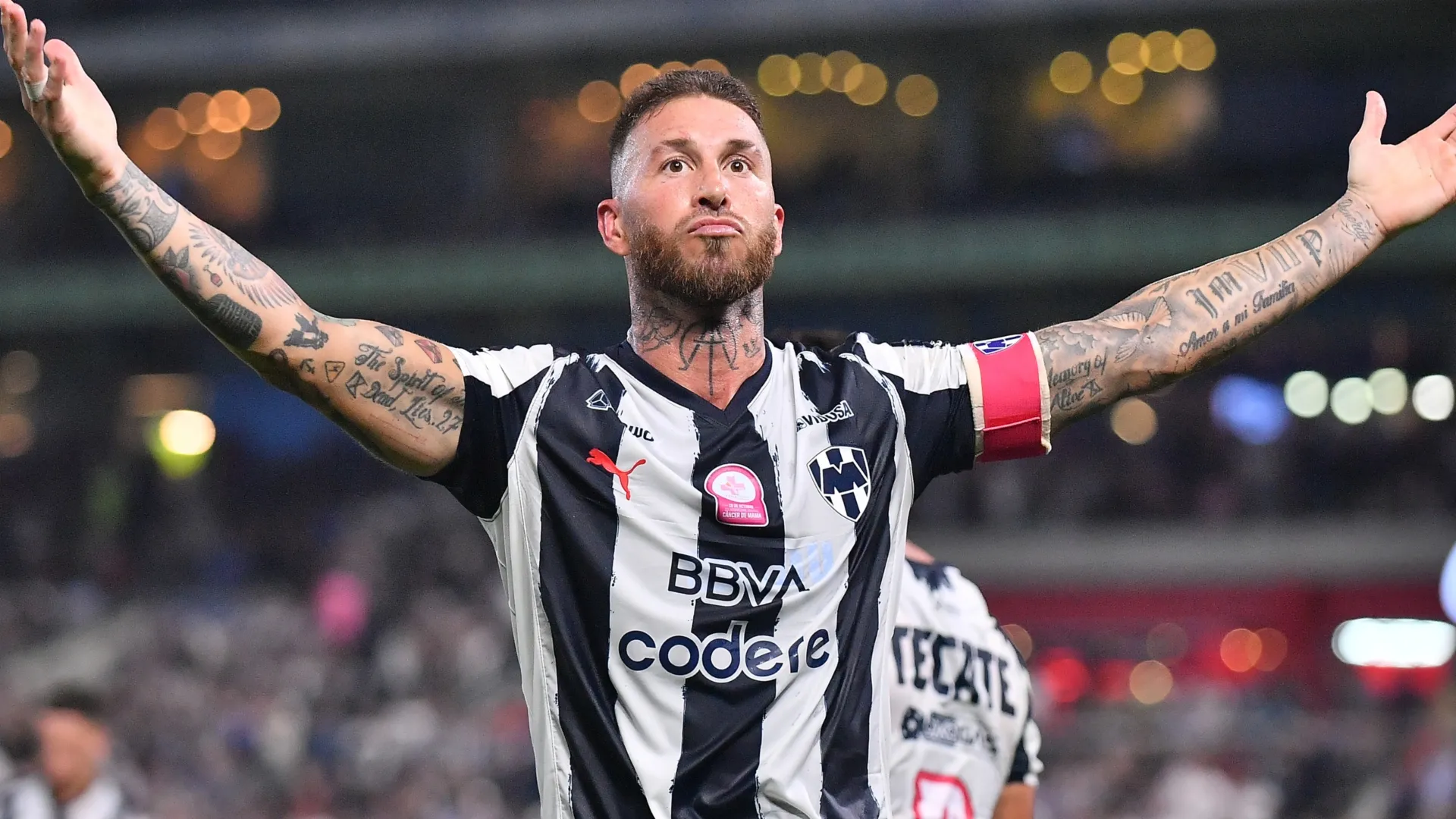 Sergio Ramos of Monterrey celebrates after scoring the team's first goal against Pumas UNAM.
