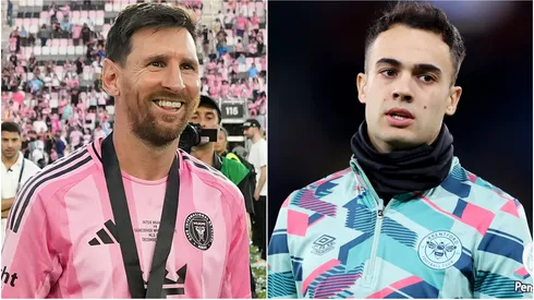 Lionel Messi #10 of Inter Miami CF and Sergio Reguilon.