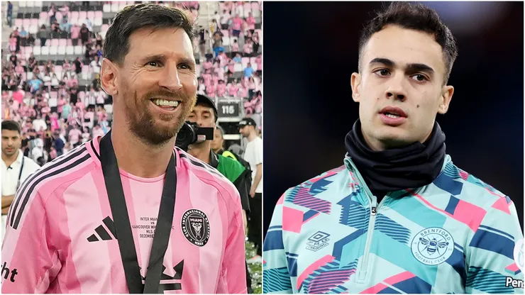 Lionel Messi #10 of Inter Miami CF and Sergio Reguilon.