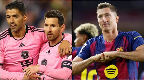 Luis Suarez and Lionel Messi (left), Robert Lewandowski (right)