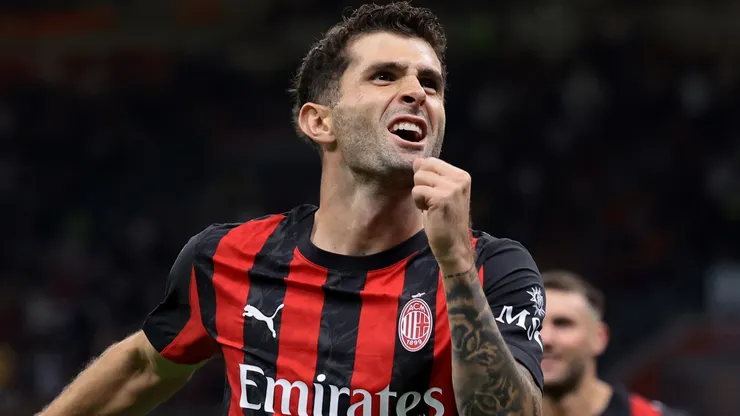 Christian Pulisic of AC Milan celebrates a goal.
