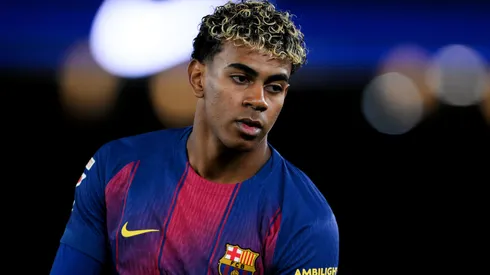 Lamine Yamal of FC Barcelona looks on during the LaLiga EA Sports match.