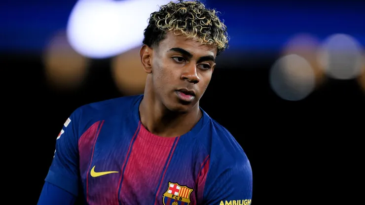 Lamine Yamal of FC Barcelona looks on during the LaLiga EA Sports match.