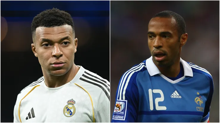 Kylian Mbappe (L) of Real Madrid and Thierry Henry (R) of France.