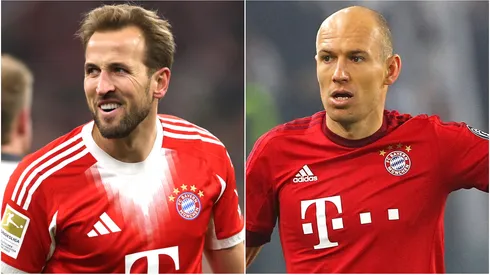Harry Kane of FC Bayern Munich and legend Arjen Robben.