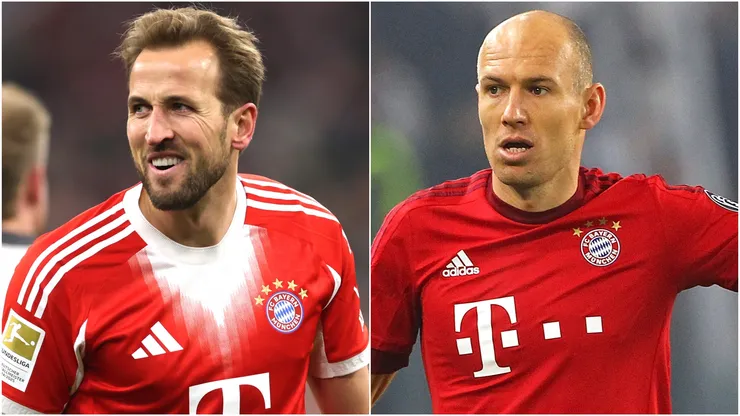 Harry Kane of FC Bayern Munich and legend Arjen Robben.