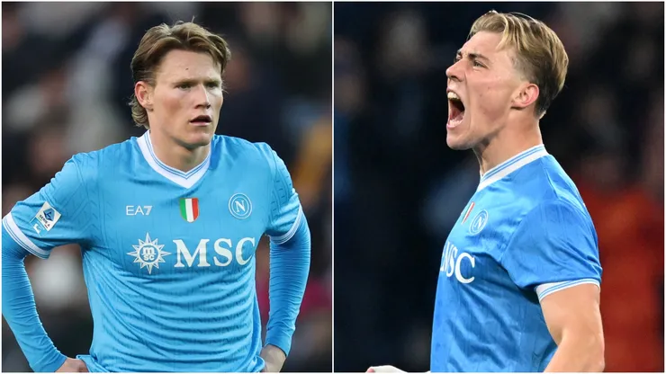 Scott McTominay (L) and Rasmus Hojlund (R) of SSC Napoli.