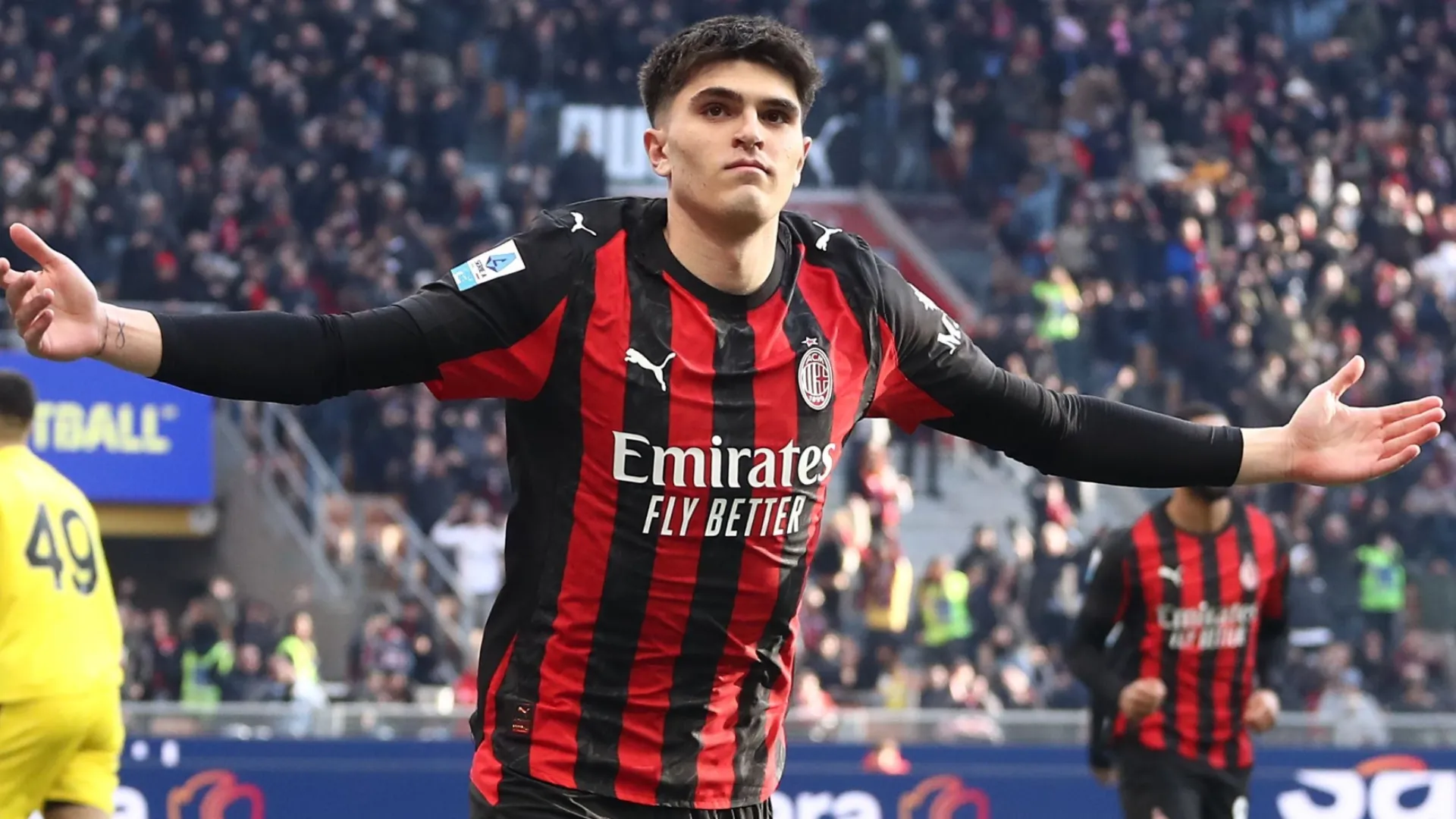 AC Milan star Davide Bartesaghi celebrating a goal