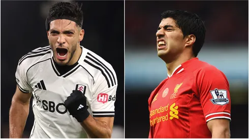 Fulham's Raul Jimenez and former Liverpool striker Luis Suarez.