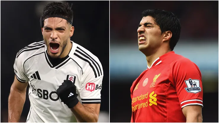 Fulham's Raul Jimenez and former Liverpool striker Luis Suarez.