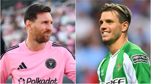 Lionel Messi (L) of Inter Miami and Giovani Lo Celso (R) of Real Betis.