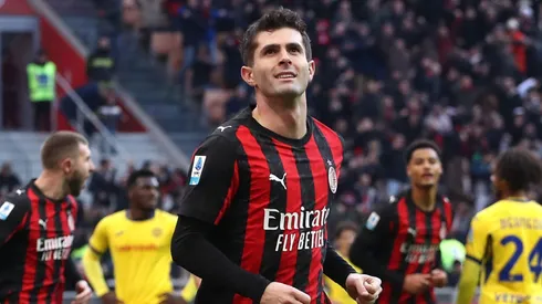 Christian Pulisic of AC Milan celebrates after scoring against Hellas Verona.
