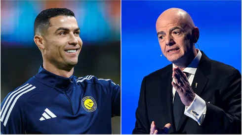 Cristiano Ronaldo (L) of Al-Nassr FC and Gianni Infantino (R), president of FIFA.