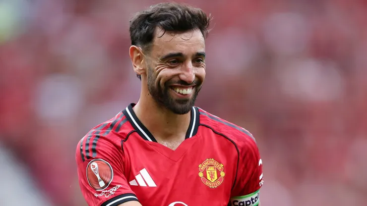 Bruno Fernandes of Manchester United smiling during a pre-season game.