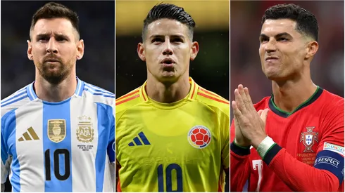 Lionel Messi (left), James Rodriguez (center), and Cristiano Ronaldo (right)