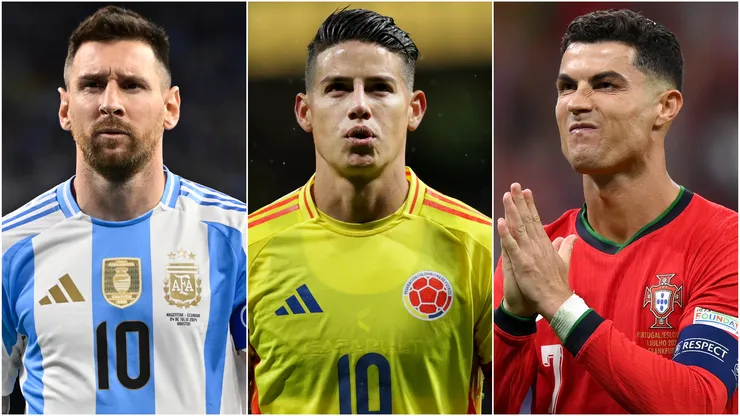 Lionel Messi (left), James Rodriguez (center), and Cristiano Ronaldo (right)
