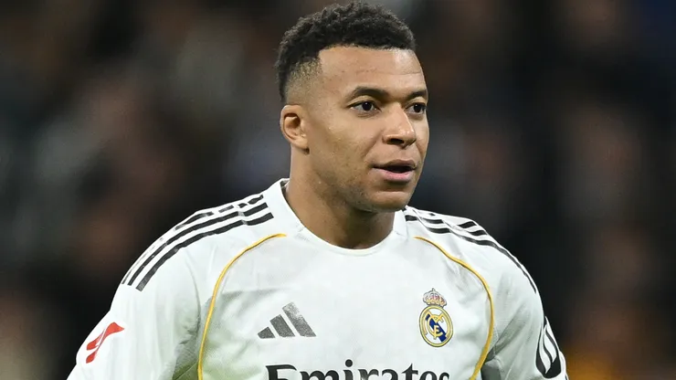 Kylian Mbappe of Real Madrid looks on during the LaLiga EA Sports match.
