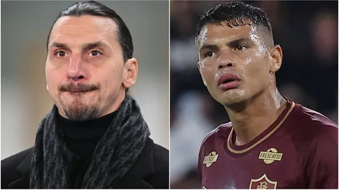 AC Milan's Zlatan Ibrahimovic and Thiago Silva.