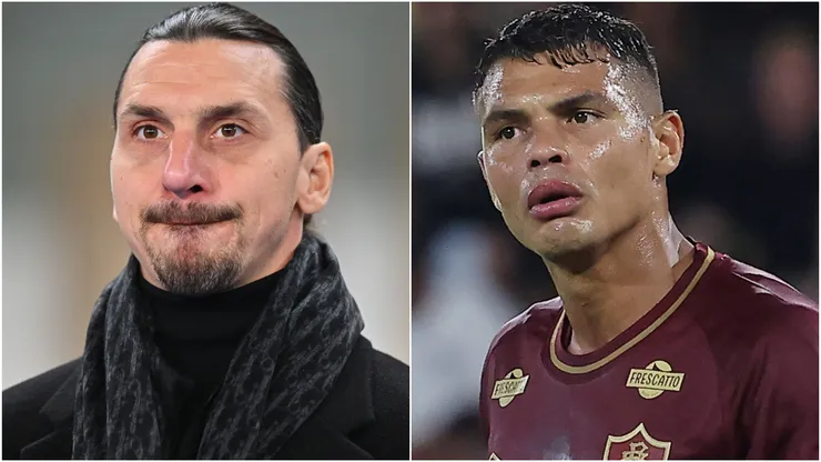 AC Milan's Zlatan Ibrahimovic and Thiago Silva.
