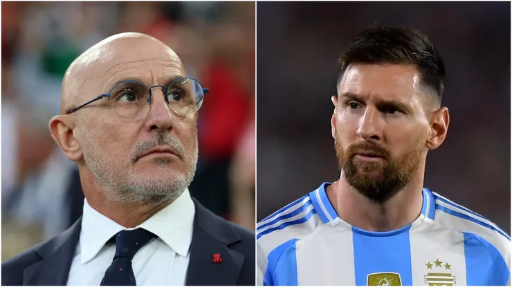 Luis de la Fuente (L), Manager of Spain, and Lionel Messi (R) of Argentina.
